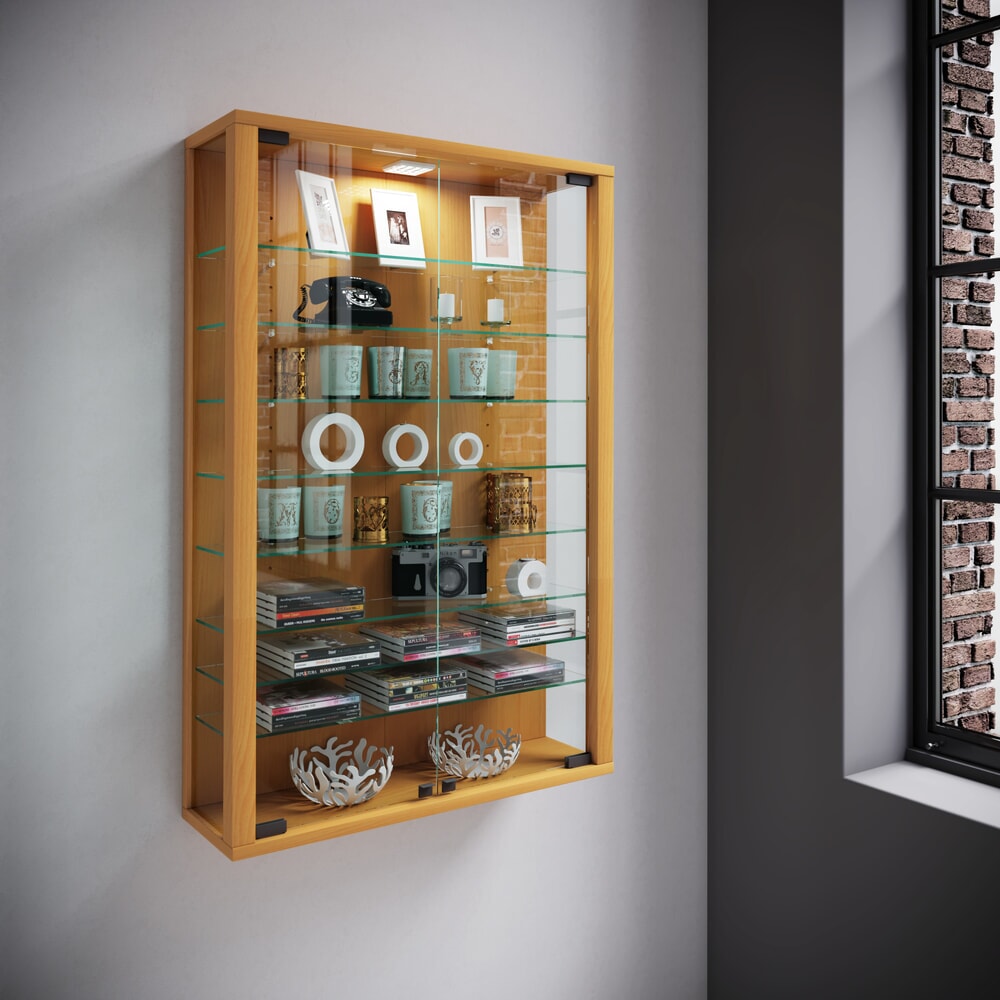 N° de l'image du produit 3 : Vitrine murale VCM Vitrosa Mini, avec éclairage LED, hêtre