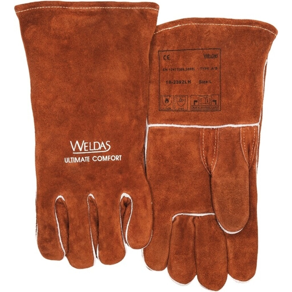 WELDAS Schweißerhandschuhe, Größe L (9) braun, 5 Paar, EN 388, EN 12477 PSA-Kategorie II Illustration du produit: WELDAS Schweißerhandschuhe, Größe L (9) braun, 5 Paar, EN 388, EN 12477 PSA-Kategorie II