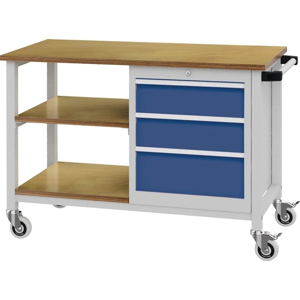 Illustration du produit: Werkbank, lichtgrau / signalblau, B1200xT540xH880mm Buche Multiplex, 4 Schubladen