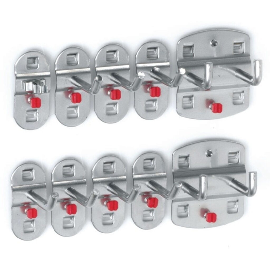 Werkzeughalter, 7 Haken/2 Doppelhaken/1 Werkzeugklemme 1, 10-tlg. kunststoffbeschichtet Illustration du produit: Werkzeughalter, 7 Haken/2 Doppelhaken/1 Werkzeugklemme 1, 10-tlg. kunststoffbeschichtet