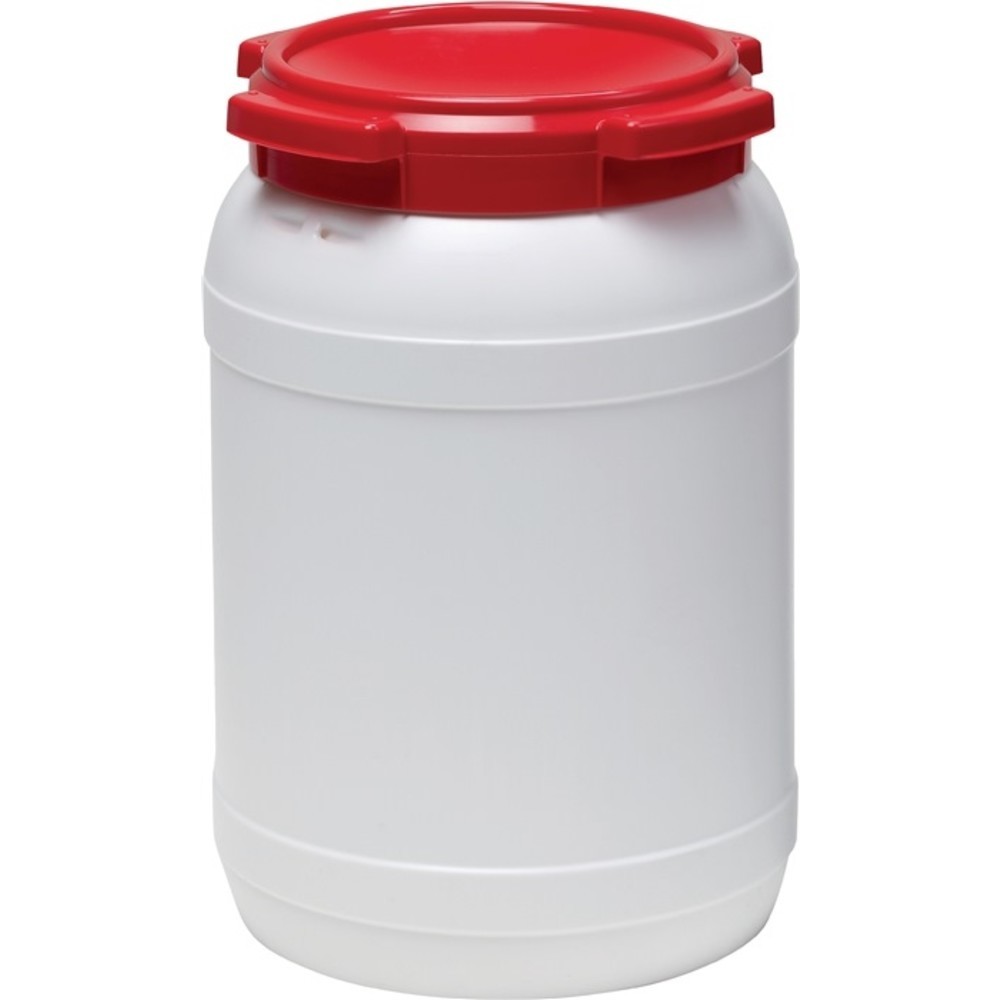 Produktabbildung Nr. 2: Tonnelet cylindrique 20,0 l PE blanc avec couvercle rouge sans poignées de trans