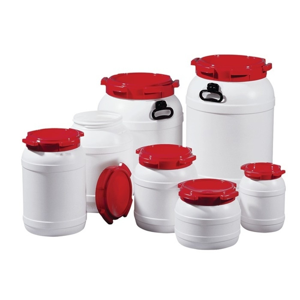 Illustration du produit: Tonnelet cylindrique 3,6 l PE blanc avec couvercle rouge sans poignées de transp