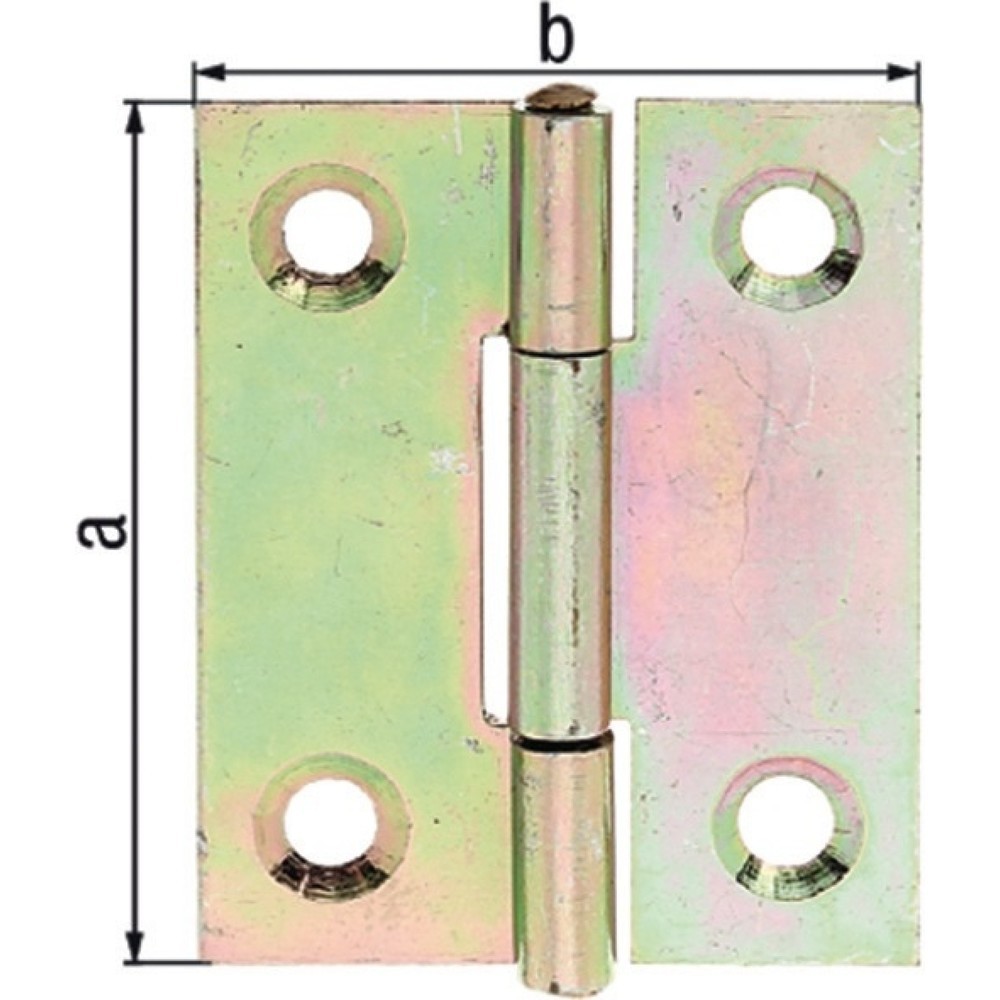 Illustration du produit: GAH Scharnier, Stärke 1,0 mm Stahl, Höhe 51 mm Breite 37 mm, galvanisch gelb verzinkt halbbreit