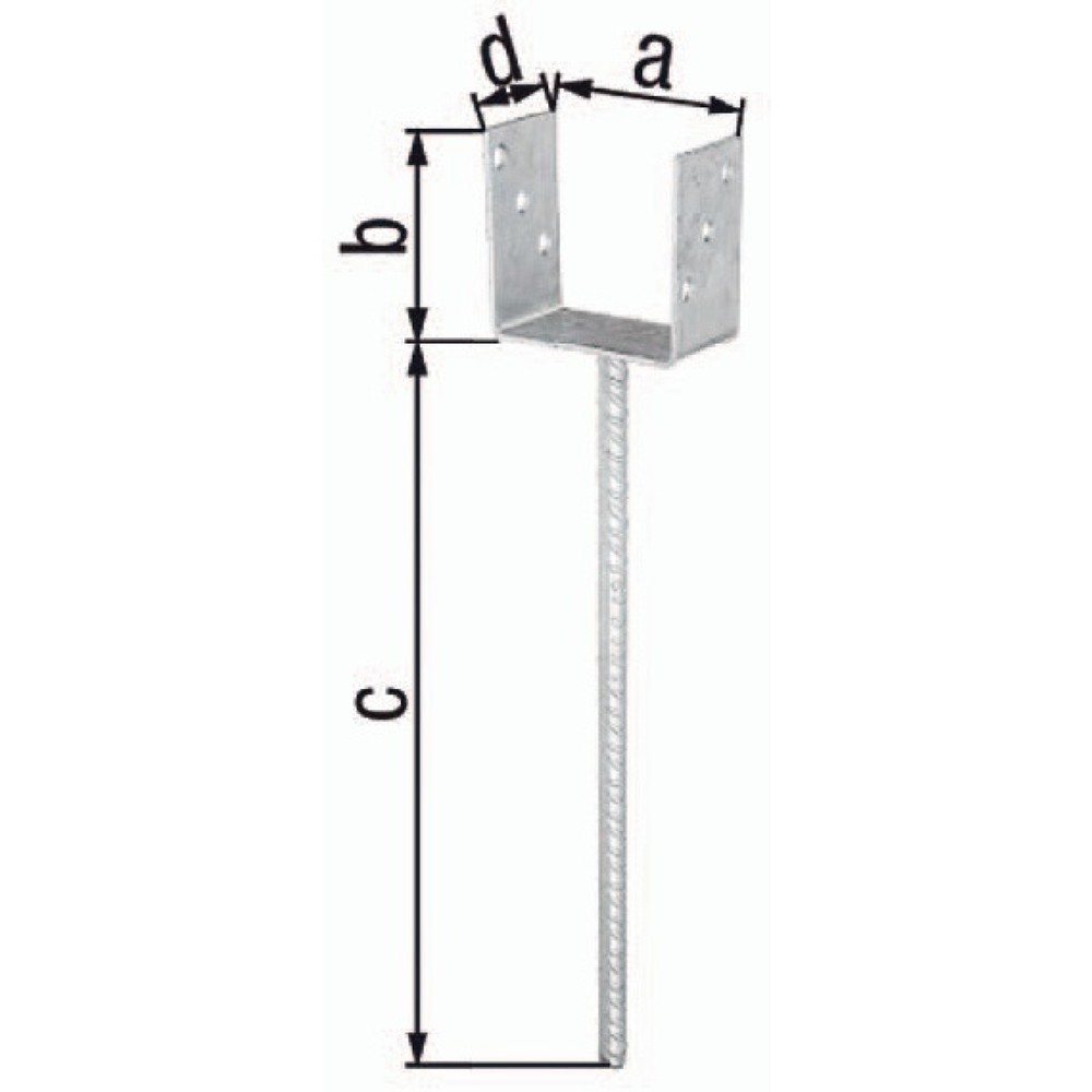 Illustration du produit: GAH U-Pfostenträger ETA-10/0210, feuerverzinkt, 101x100x400x60mm, mit extra langem Betonanker