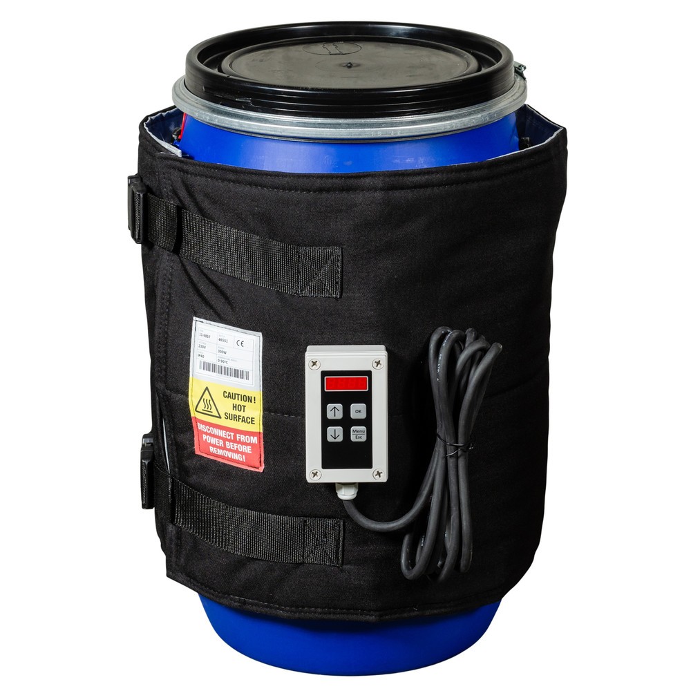 Illustration du produit: Gaine chauffante pour fûts Kuhlmann avec régulateur numérique, 50-60 l, 0-90 ºC, 230 V, 300 W, L x H 1 330 x 460 mm