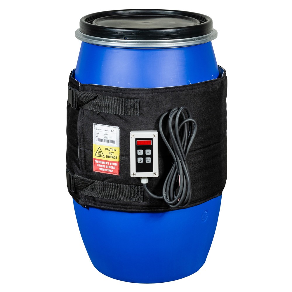 Illustration du produit: Gaine chauffante pour fûts Kuhlmann avec régulateur numérique, 105-120 l, 0-90 ºC, 230 V, 400 W, L x H 1 650 x 370 mm