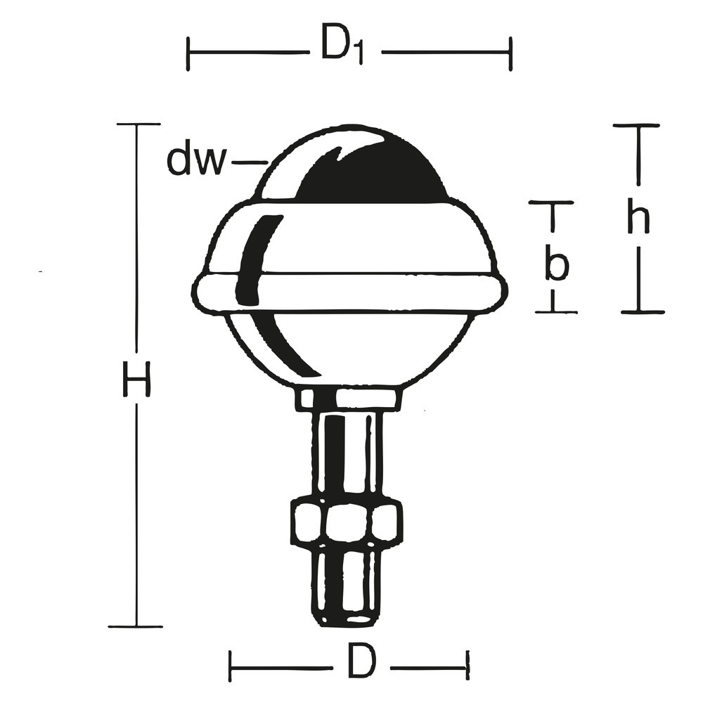 Produktabbildung Nr. 2: Galet sphérique avec embout fileté, acier, Ø 25 mm, capacité de charge 55 kg