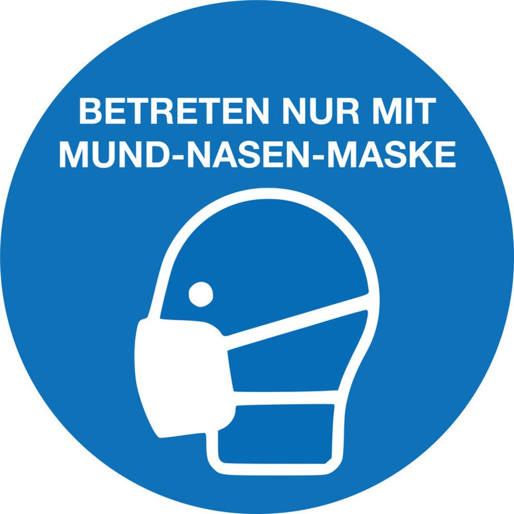 Produktabbildung: Gebotsschild 'Mund-Nasen-Schutz benutzen', Ø 100 mm, PVC-Folie, selbstklebend, 4er-Set