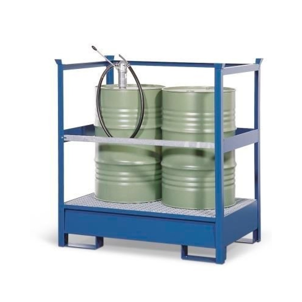 Produktabbildung: Gefahrstoff-Station 2 P2-R, für 2x 200-Liter-Fässer, mit Rahmen, stapelbar, lackiert