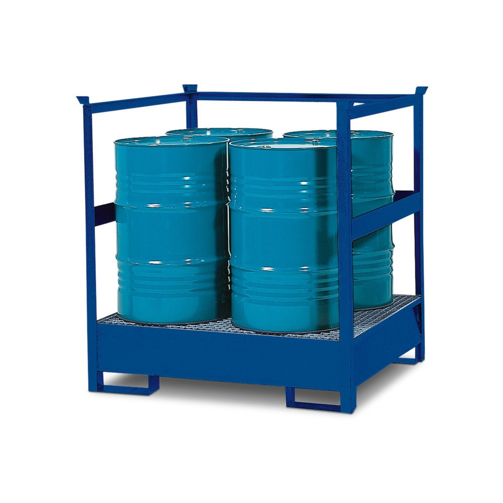 Produktabbildung: Gefahrstoff-Station 4 P2-R, für 4x 200-Liter-Fässer, mit Rahmen, stapelbar, lackiert