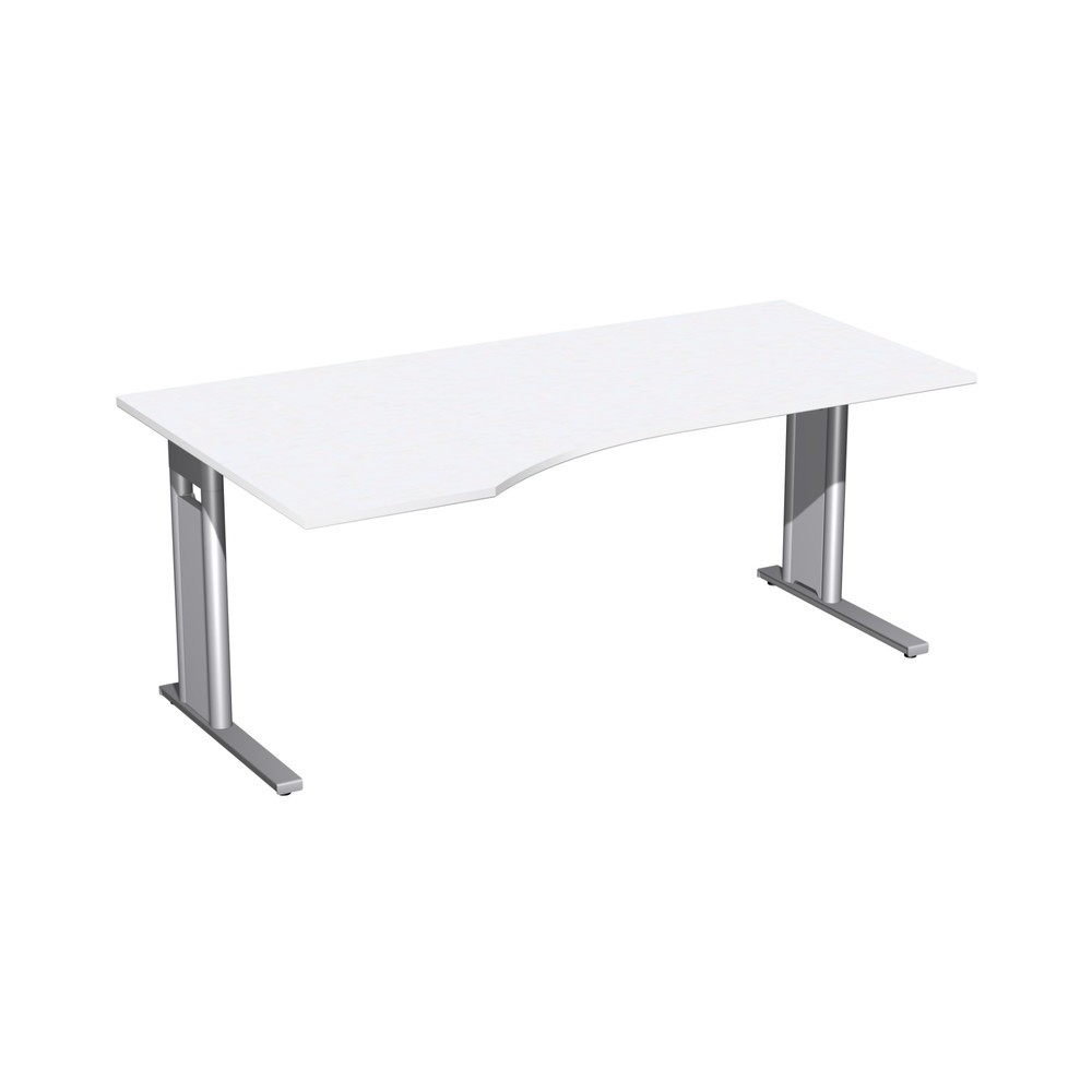 Produktabbildung: Geramöbel Büro-Schreibtisch Profi, C-Fuss-Gestell, PC-Form-Tischplatte links, BxT 1.800 x 1.000 mm, weiss