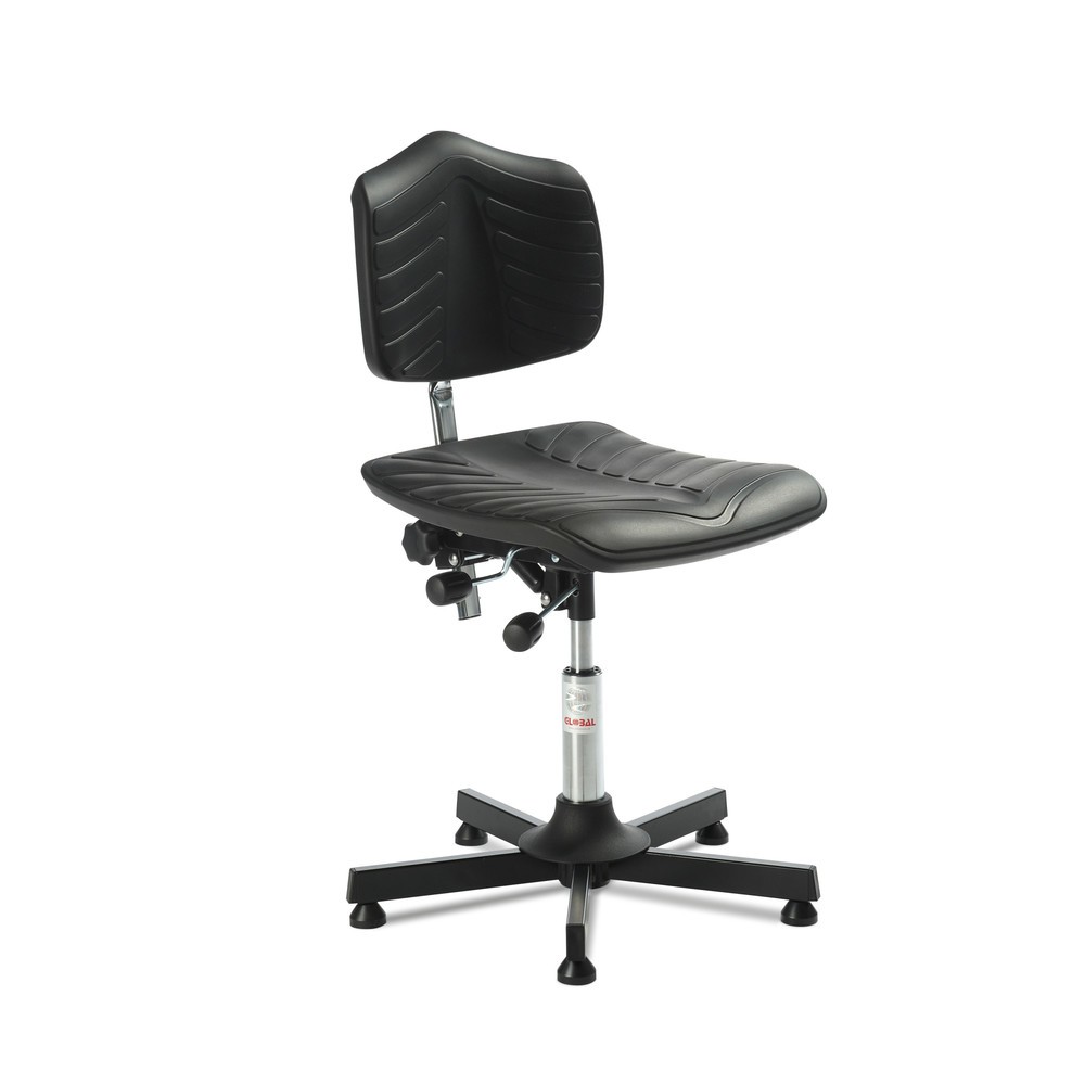 Illustration du produit: Global Stole A/S Chaise de travail pivotante Premium, assise en PU ultra douce, hauteur d’assise comprise entre 520 et 650 mm, patins, base acier