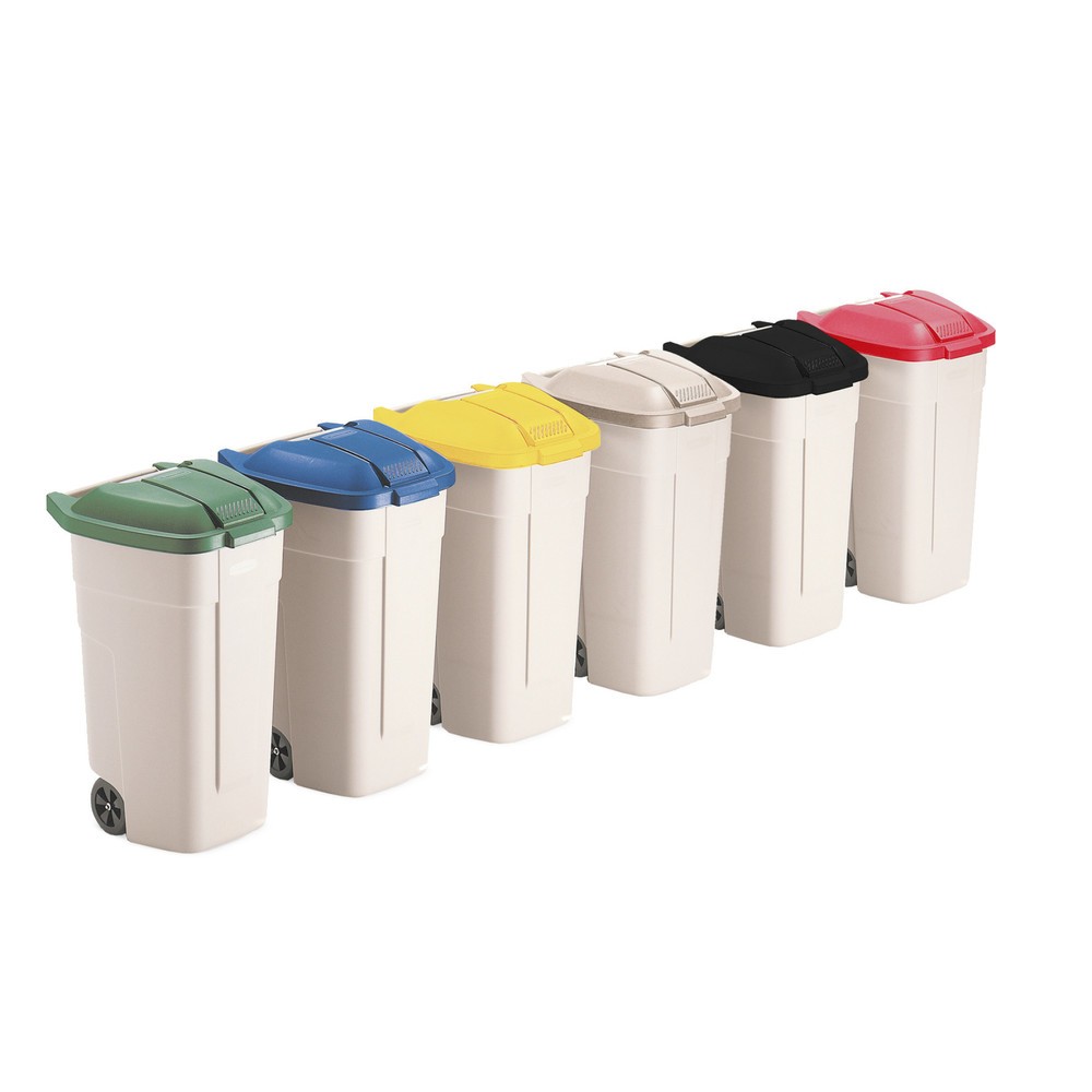 Illustration du produit: Poubelle grande contenance Rubbermaid®, 100 litres, avec roulettes, couvercle noir