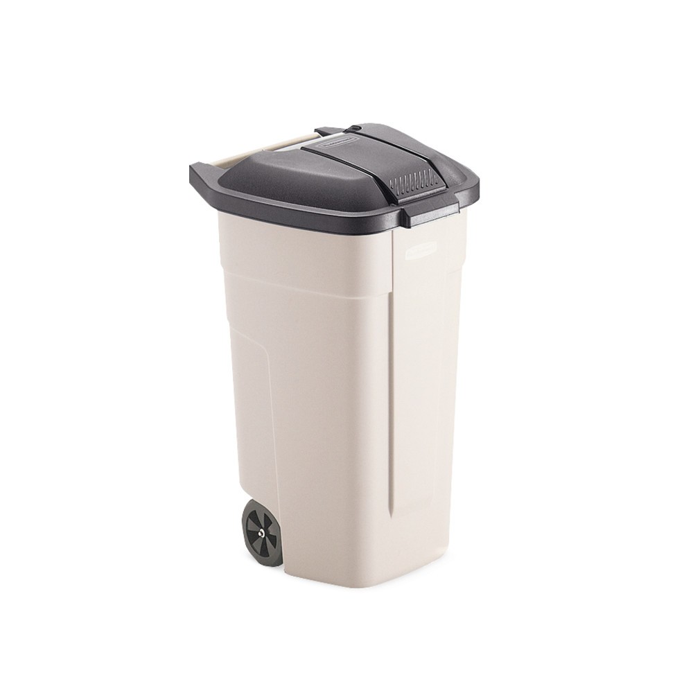 N° de l'image du produit 3 : Poubelle grande contenance Rubbermaid®, 100 litres, avec roulettes, couvercle noir