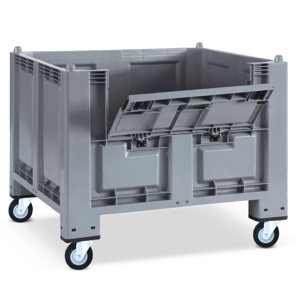 Illustration du produit: Grands conteneurs en polypropylène, 550 litres, avec galets + capot, gris