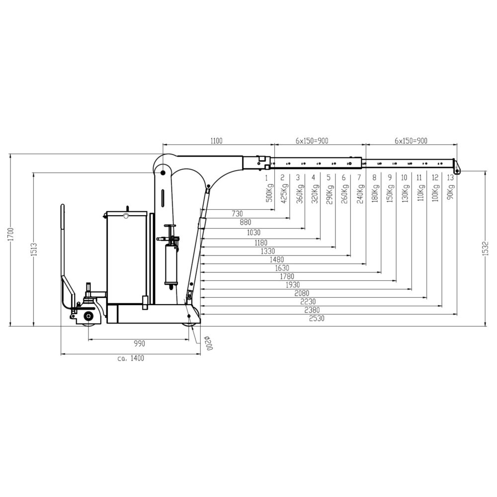 Produktabbildung Nr. 4: Grue à contrepoids jusqu’à 3 750 mm de hauteur d’élévation, capacité de charge 500 kg