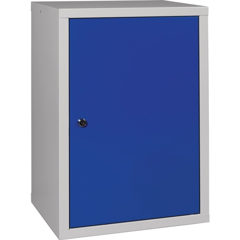 Produktabbildung: Hängeschrank, Stahlblech, H600xB400xT300 mm Vollblech, 1 Boden, lichtgrau, RAL 7035/enzianblau, RAL 5010