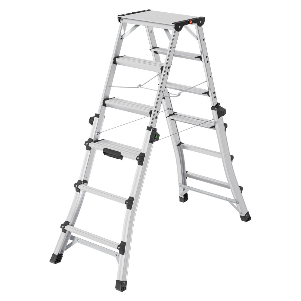 Illustration du produit: Hailo D100 TL TopLine, escabeau double à marches télescopique en aluminium, 2x4 - 2x6 marches