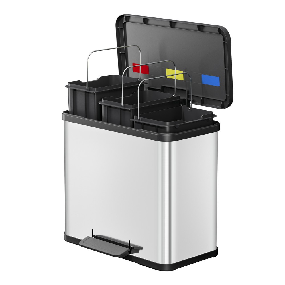 Produktabbildung Nr. 4: Hailo Tret-Wertstoffsammler Öko trio Plus L, 3x 9 Liter, gedämpfter Schliessmechanismus, Edelstahl, matt