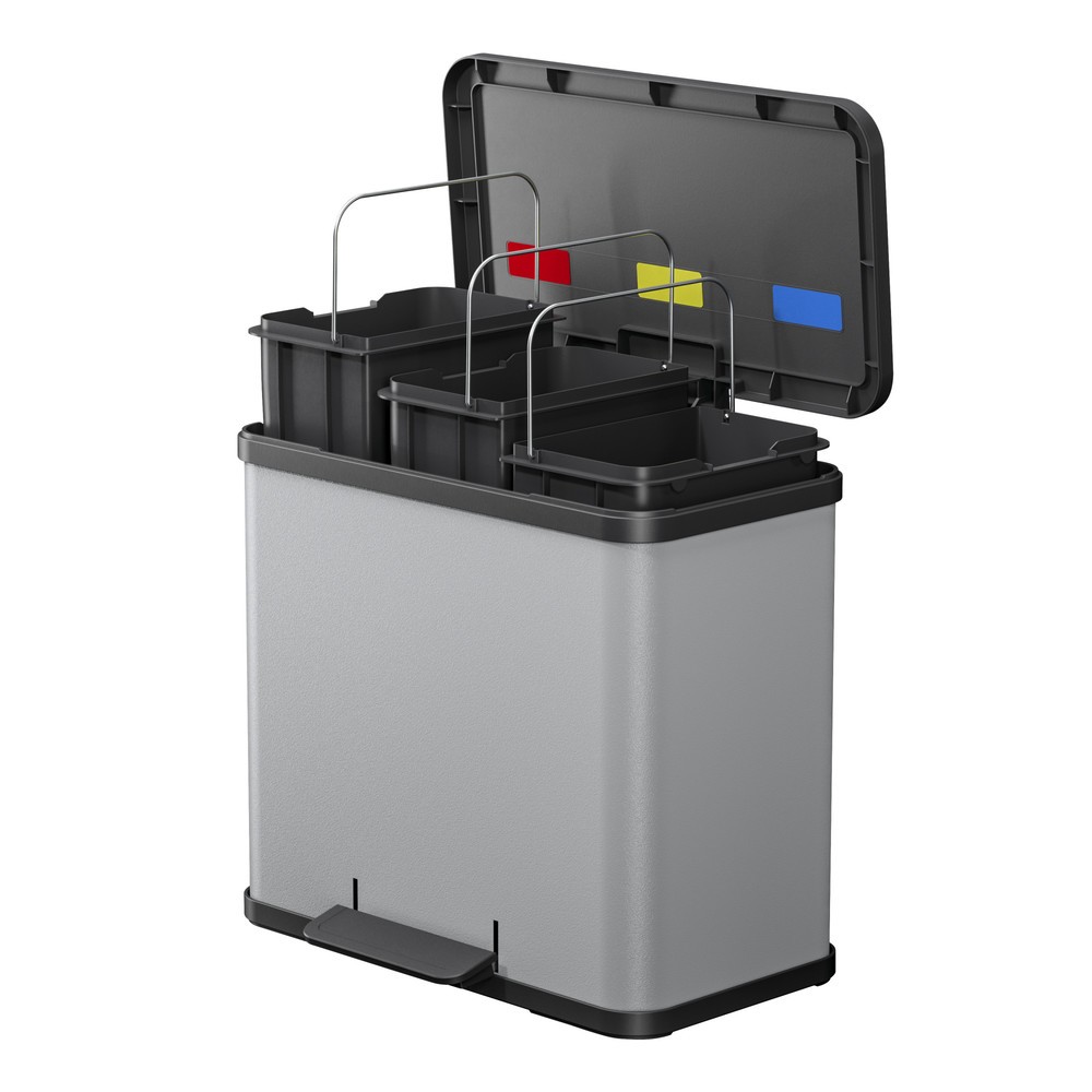 Produktabbildung Nr. 3: Hailo Tret-Wertstoffsammler Öko trio Plus L, 3x 9 Liter, gedämpfter Schliessmechanismus, hellgrau, matt
