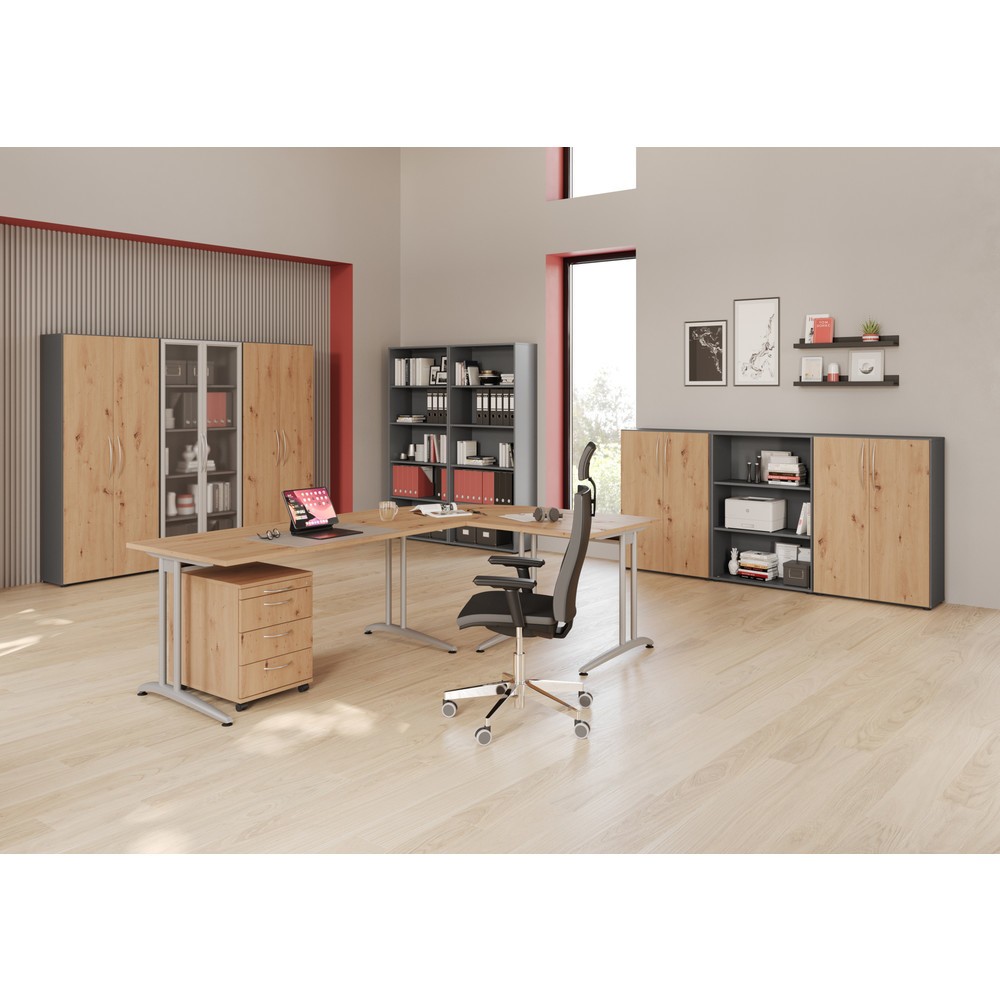 Produktabbildung Nr. 2: Hammerbacher Büro-Schreibtisch Akzent, C-Fuss Gestell,Hx BxT 740 x 1.600 x 800 mm, grau