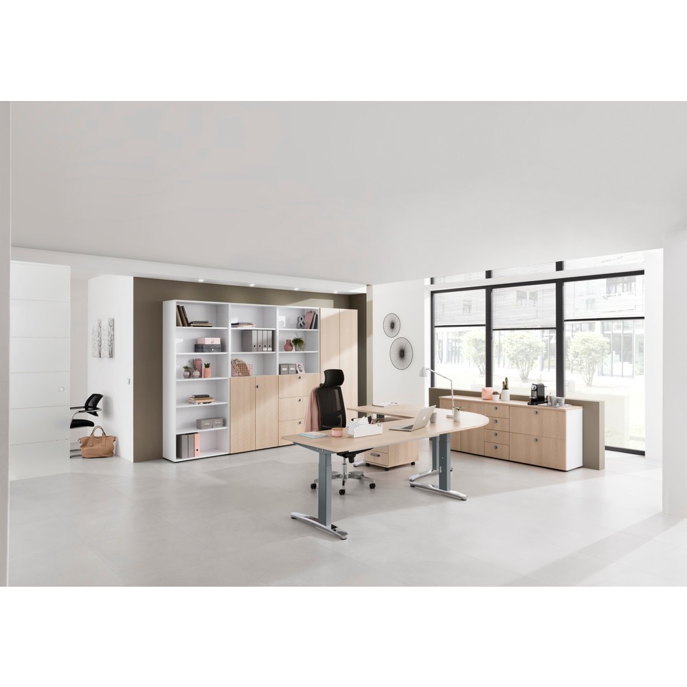 Produktabbildung Nr. 5: Hammerbacher Manuell höhenverstellbarer Schreibtisch, C-Fuss, BxT 1.600 x 800 mm, weiss