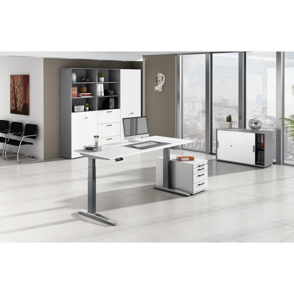 Produktabbildung Nr. 6: Hammerbacher Elektrisch höhenverstellbarer Schreibtisch, mit Memoryschalter, C-Fuss, BxT 1.600 x 800 mm, grau
