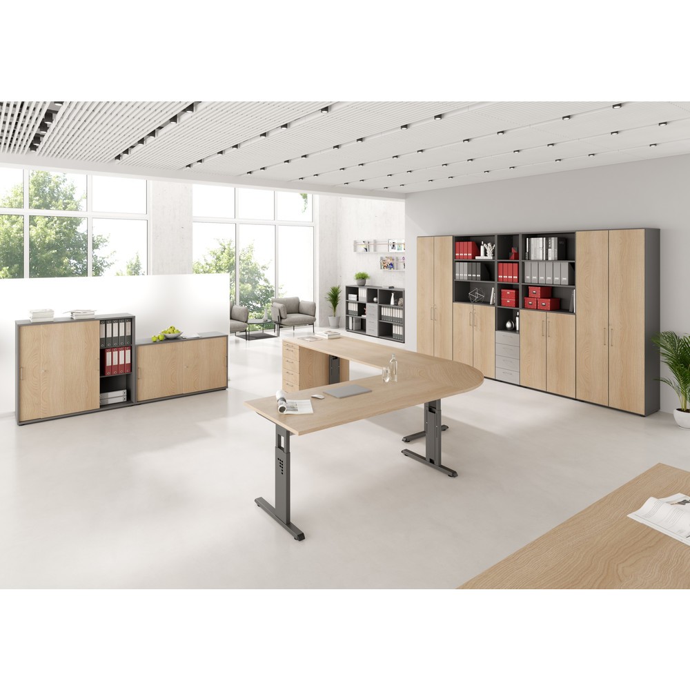 Produktabbildung Nr. 2: Hammerbacher Manuell höhenverstellbarer Schreibtisch Solid, C-Fuss, BxT 1.600 x 800 mm, Buche
