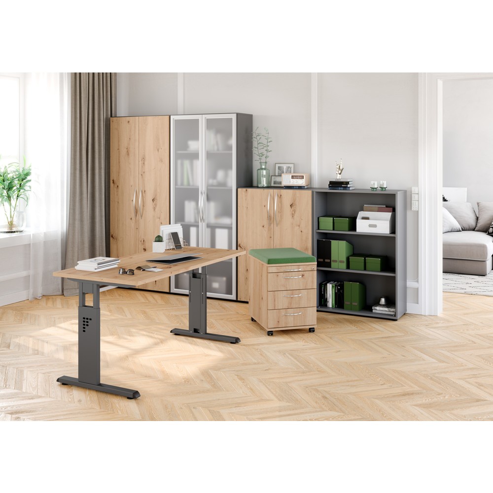 Produktabbildung Nr. 7: Hammerbacher Manuell höhenverstellbarer Schreibtisch Solid, C-Fuss, BxT 1.600 x 800 mm, Buche