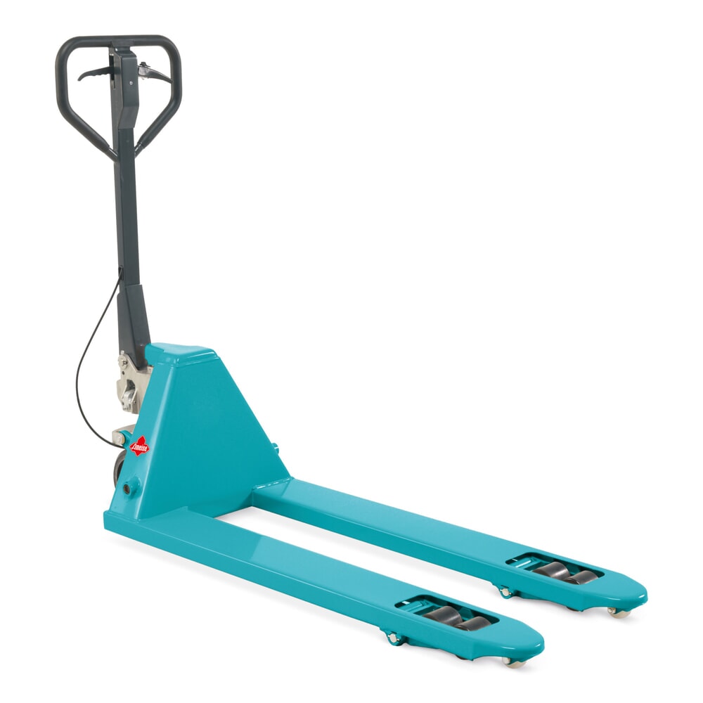 Produktabbildung: Handhubwagen Ameise® PTM 2.5 mit Handbremse, Tragfähigkeit 2.500 kg, Gabellänge 1.150 mm, Vollgummi/Polyurethan, Tandemrollen