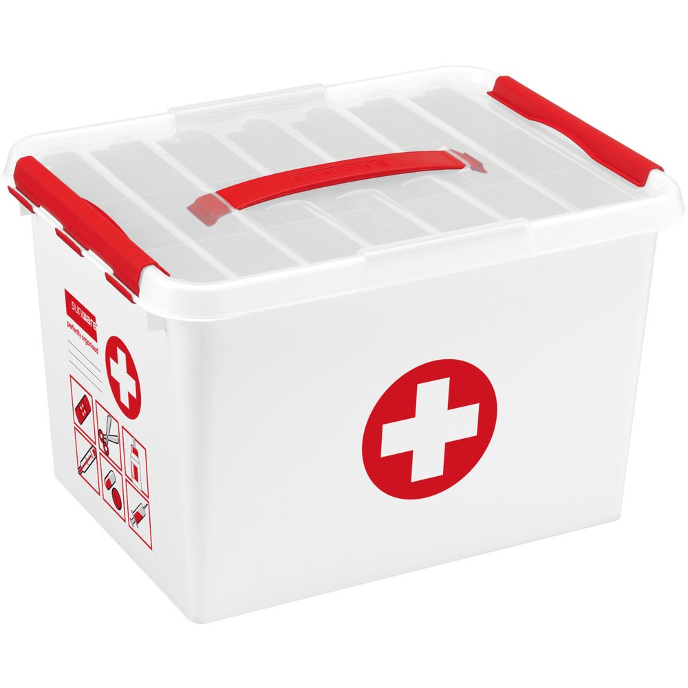 Produktabbildung Nr. 1: helit Aufbewahrungsbox "the q-line", mit Deckel u. Tragegriff, 22 Liter, weiss/rot
