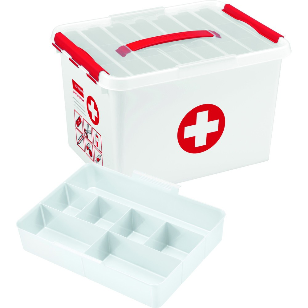 Produktabbildung Nr. 2: helit Aufbewahrungsbox "the q-line", mit Deckel u. Tragegriff, 22 Liter, weiss/rot