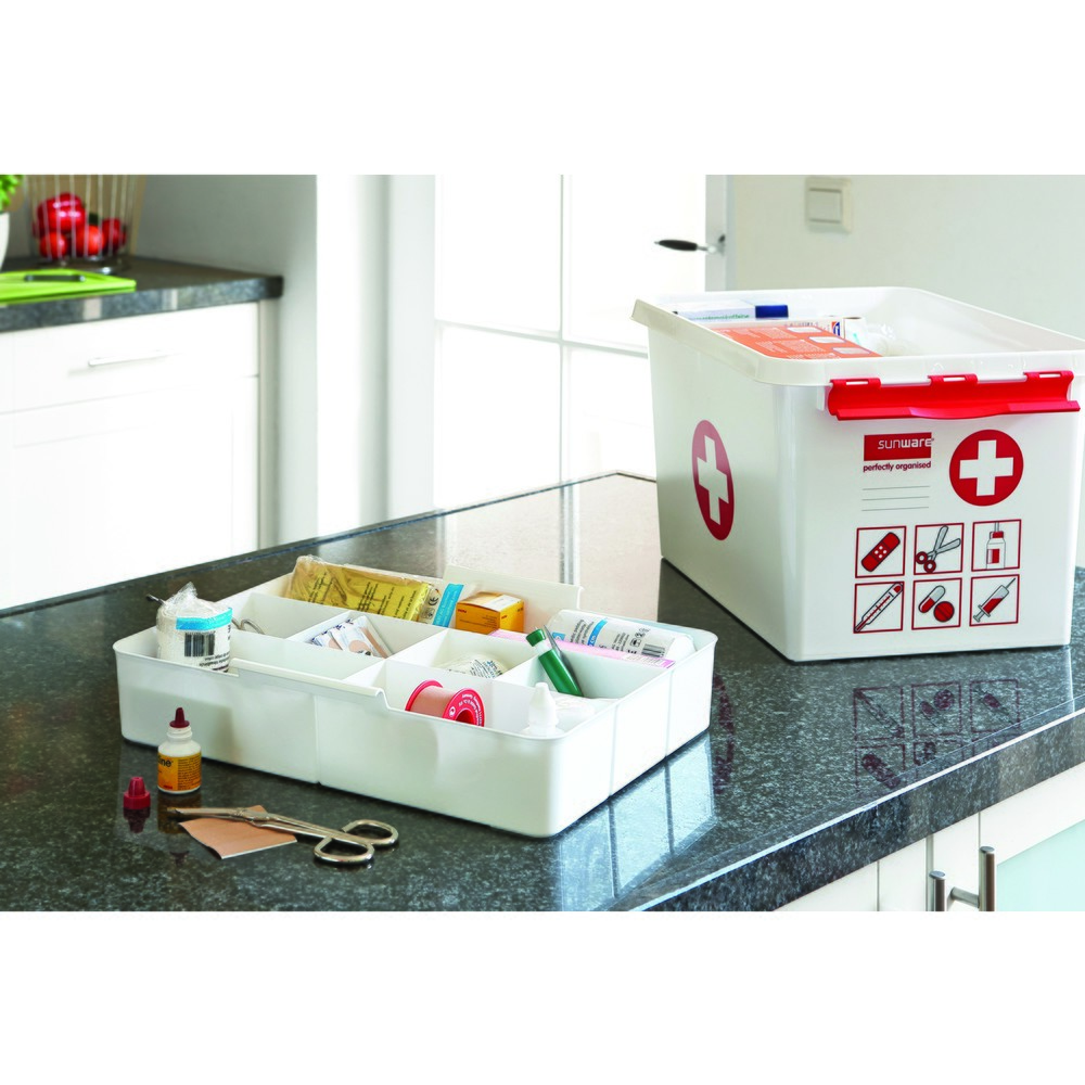 Produktabbildung Nr. 3: helit Aufbewahrungsbox "the q-line", mit Deckel u. Tragegriff, 22 Liter, weiss/rot