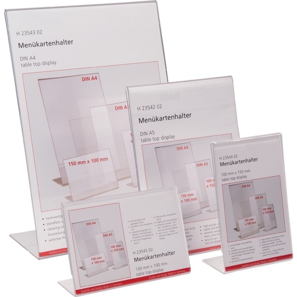 Produktabbildung: helit Tischaufsteller, Acryl transparent, DIN A4 hoch, freistehend