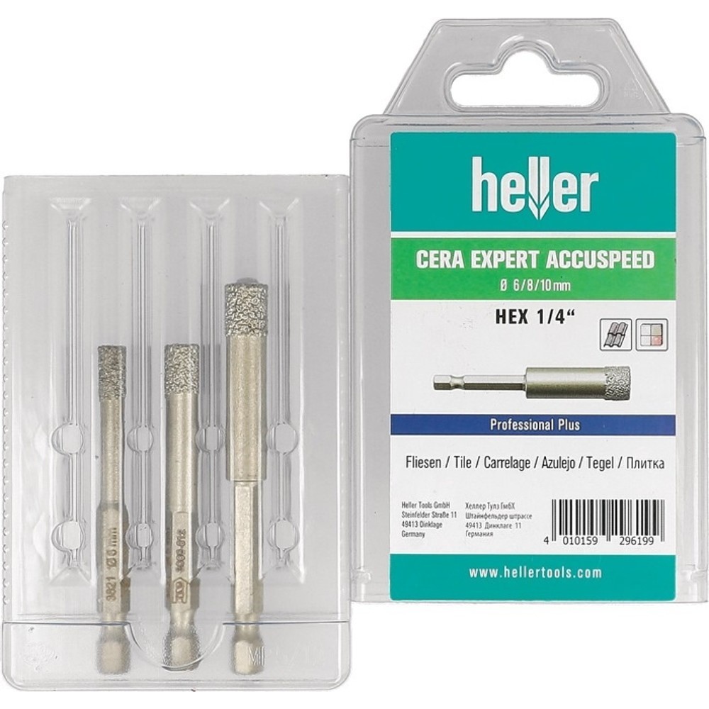 Illustration du produit: HELLER Feinsteinzeugbohrer Cera Expert Accuspeed, Schaft 6-kant, 3-teilig Ø 6, 8, 10 mm
