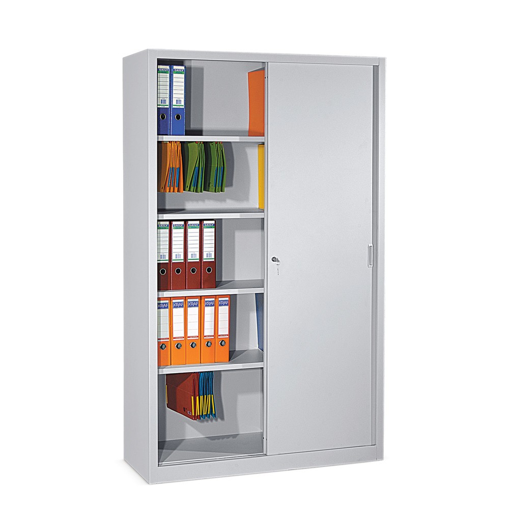 Illustration du produit: HEMMDAL Armoire à portes coulissantes d’atelier, 5 hauteurs de classeur, H x l x P 1 950 x 1 200 x 450 mm, tablettes galvanisées