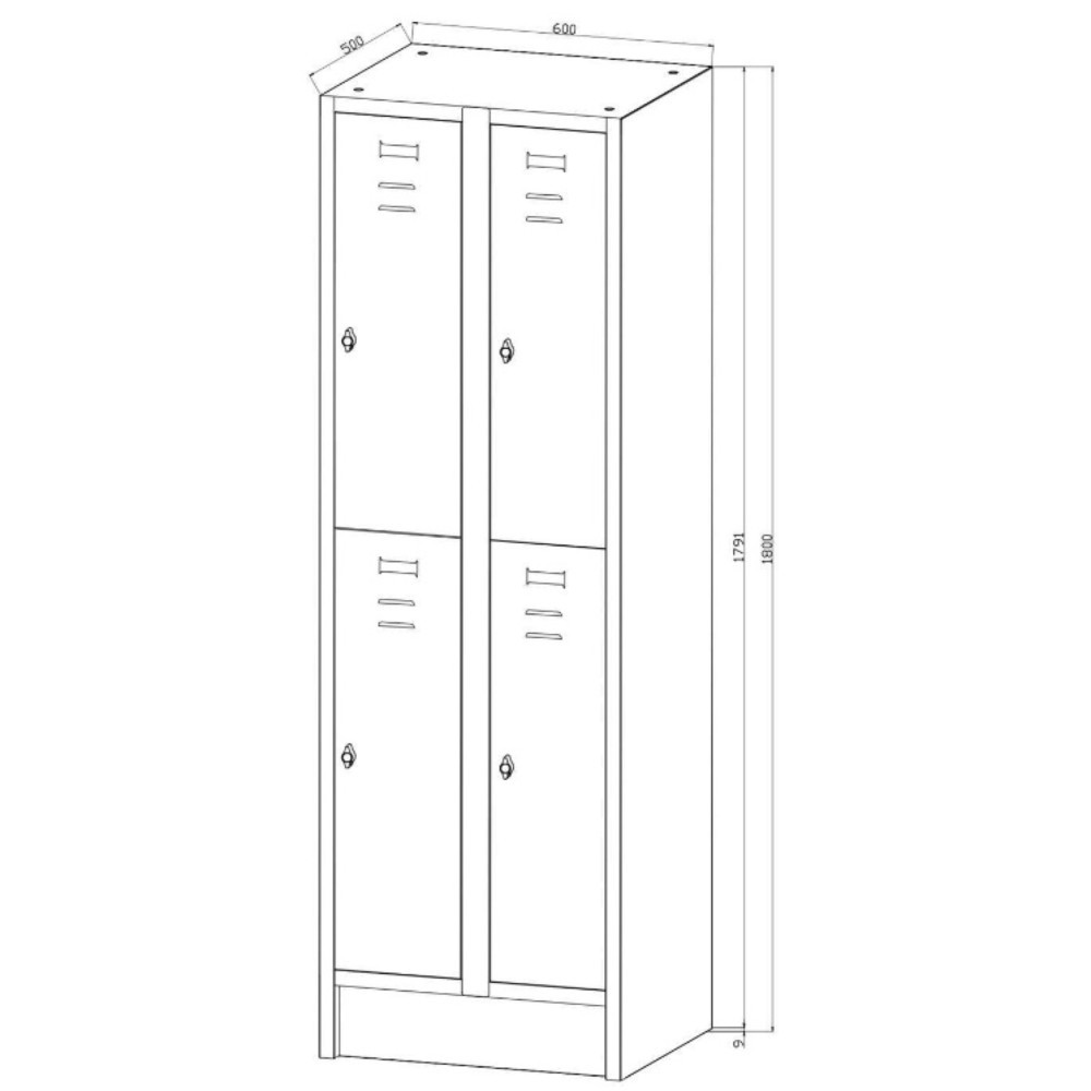 Produktabbildung Nr. 3: HEMMDAL Armoire-penderie avec banc HG-SB-2, fermeture à pêne tournant, 2 niveaux, 4 casiers, HxlxP 1 800 x 600 x 500 mm, gris clair