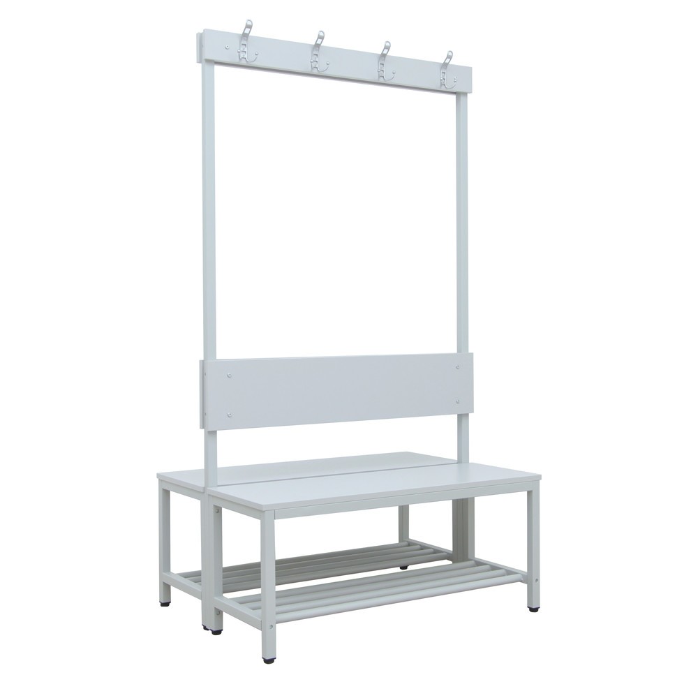 Illustration du produit: HEMMDAL Banc de vestiaire HUB-1, utilisable des 2 côtés, avec barre à patères et grille porte-chaussures, longueur 1 000 mm
