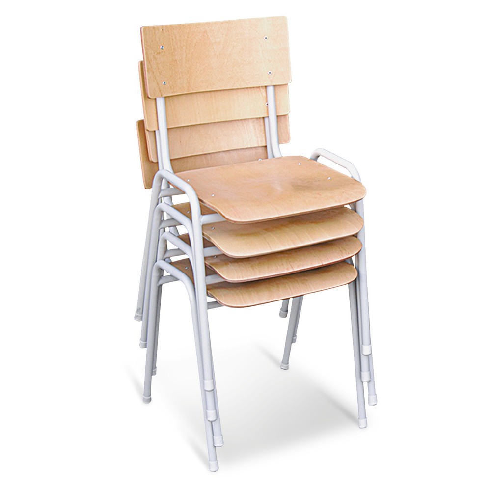 Illustration du produit: HEMMDAL Chaise standard, jeu de 4 chaises, empilables, hêtre clair, bâti gris clair