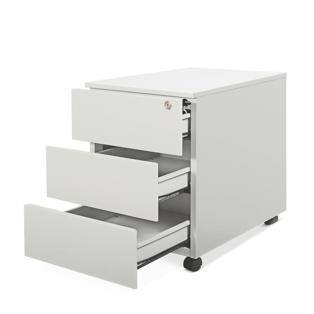 Illustration du produit: HEMMDAL Conteneur à roulettes en acier avec 3 tiroirs, H x l x P 530 x 400 x 590 mm, gris clair