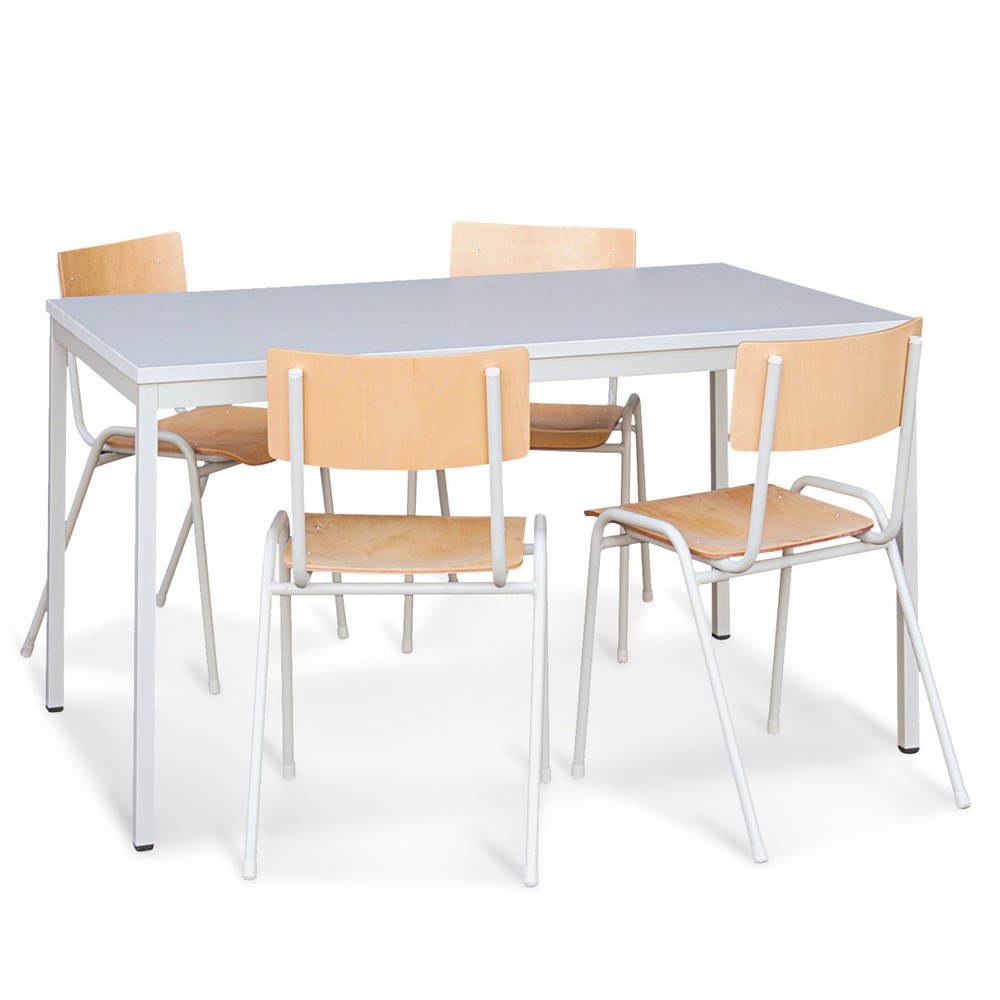 Illustration du produit: HEMMDAL Ensemble de chaises avec table en tubes d’acier, table l x P : 1 600 x 800 mm + 4 chaises, gris clair