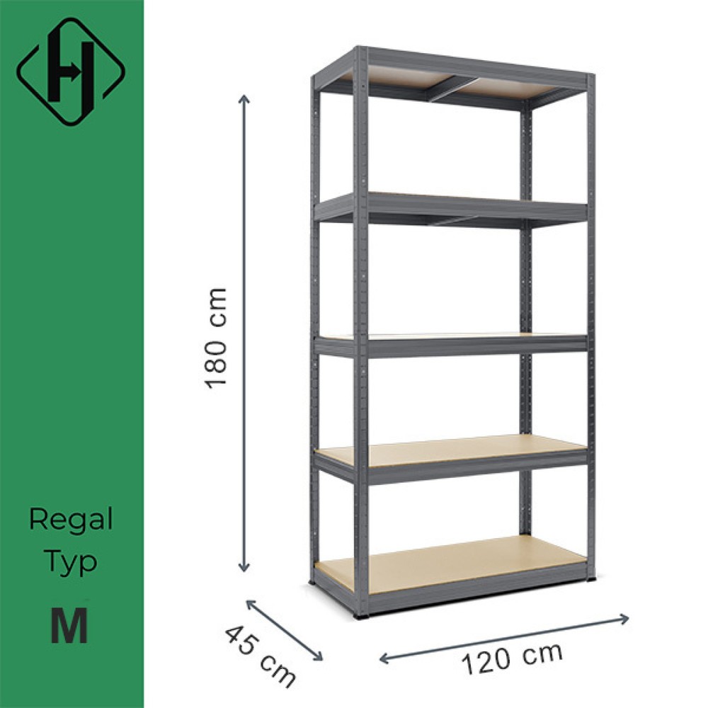 Produktabbildung Nr. 2: HEMMDAL Fachbodenregal Typ M graphitgrau, Fachlast 200 kg, HxBxT 1.800 x 1.200 x 450 mm