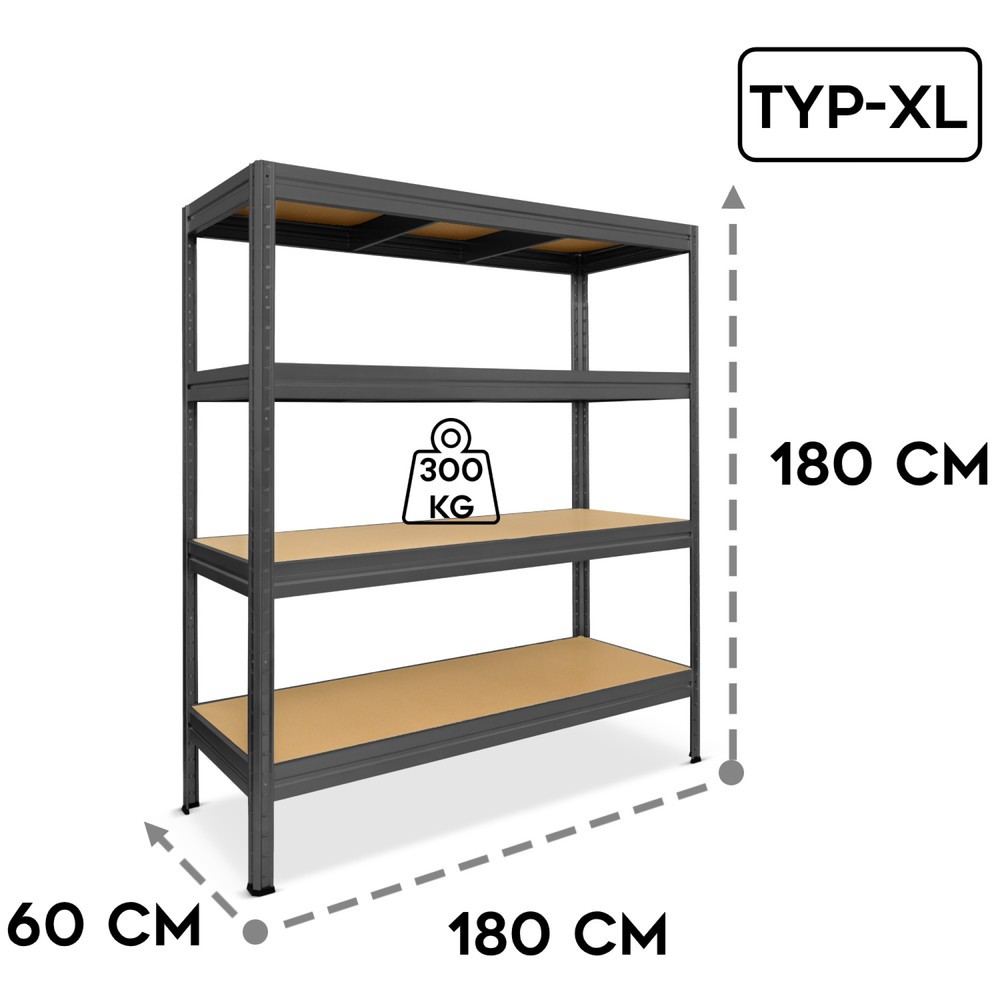 Produktabbildung Nr. 2: HEMMDAL Schwerlastregal Typ XL, schwarz / matt – 180 x 180 x 60 cm – bis 2000 kg