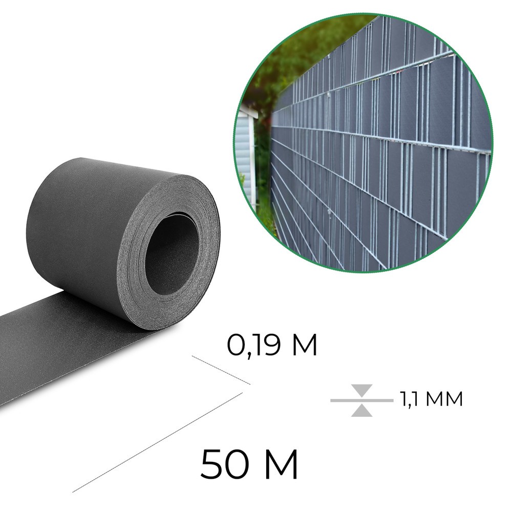 Produktabbildung Nr. 3: HEMMDAL Sichtschutzstreifen, anthrazit – 0,19 x 50 m – Premium / 1,1 mm stark