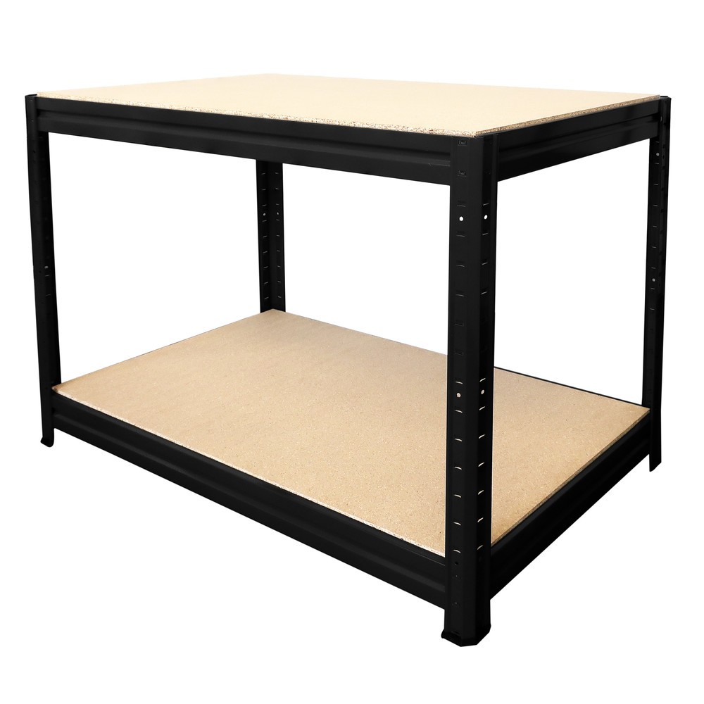 Produktabbildung Nr. 1: HEMMDAL Werkbank Typ L, schwarz – 87 x 160 x 60 cm – Fachlast bis 600 kg