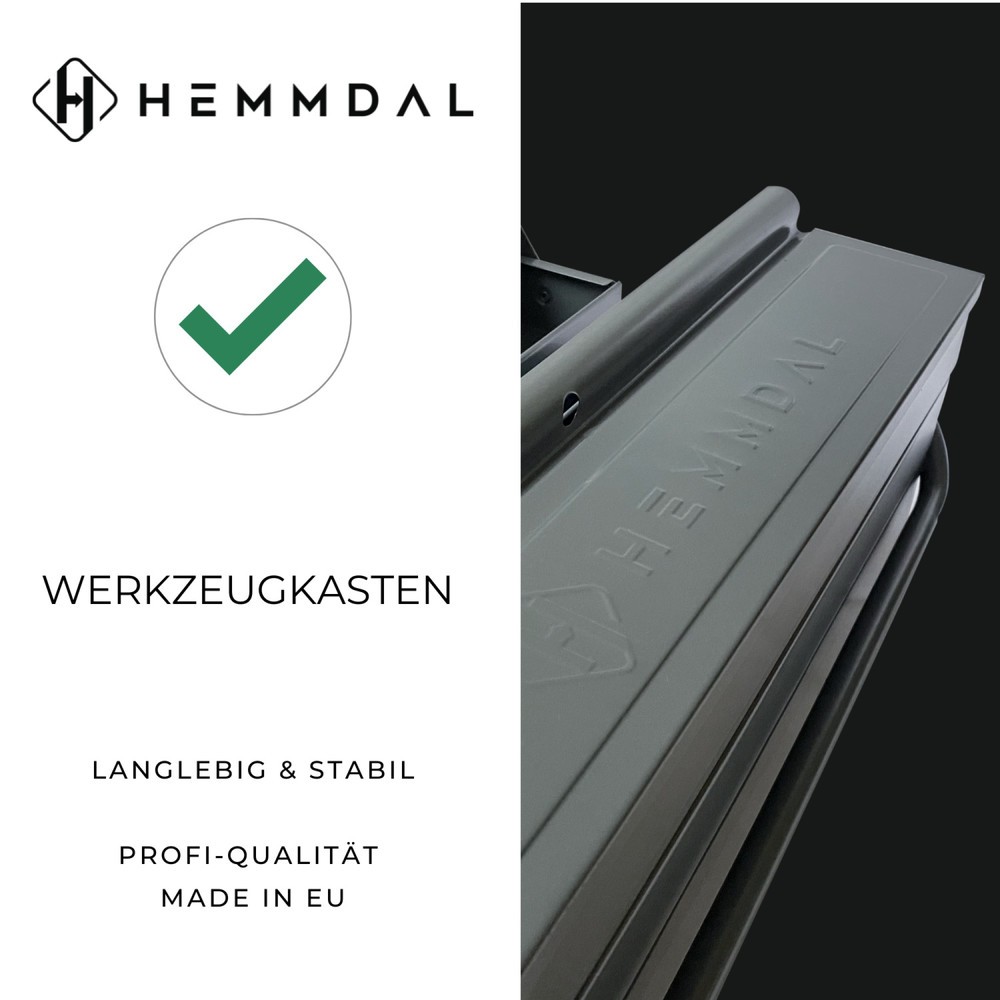 Produktabbildung Nr. 2: HEMMDAL Werkzeugkasten leer, anthrazit – 45 x 22 x 22 cm – Premium Werkzeugkiste mit 4 aufklappbaren Fächern – Werkzeugkoffer ohne Werkzeug – abschliessbar & stabil – Made in EU