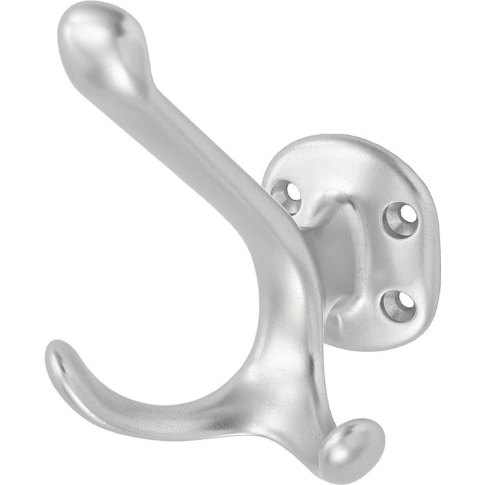 Produktabbildung: HERMETA Huthaken 0028, Aluminium silberfarbig eloxiert, zweifach Ausladung 90 mm, Höhe 100 mm