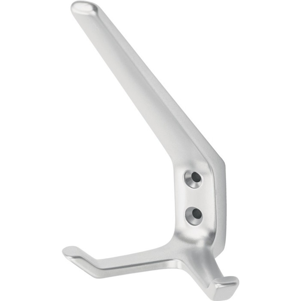 Produktabbildung: HERMETA Huthaken 0032, Aluminium silberfarbig eloxiert, zweifach Ausladung 89 mm, Höhe 127 mm