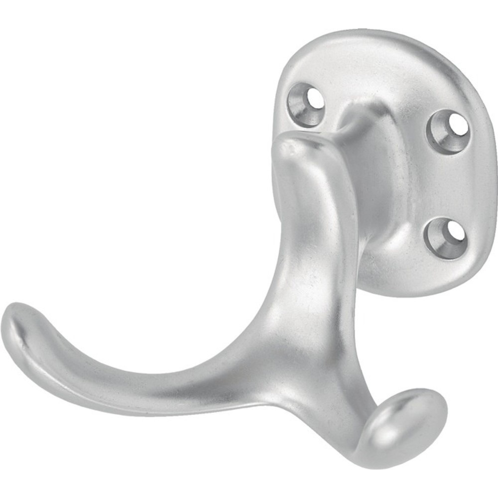 Produktabbildung: HERMETA Mantelhaken 0029, Aluminium silberfarbig eloxiert, zweifach Ausladung 60 mm, Höhe 47 mm