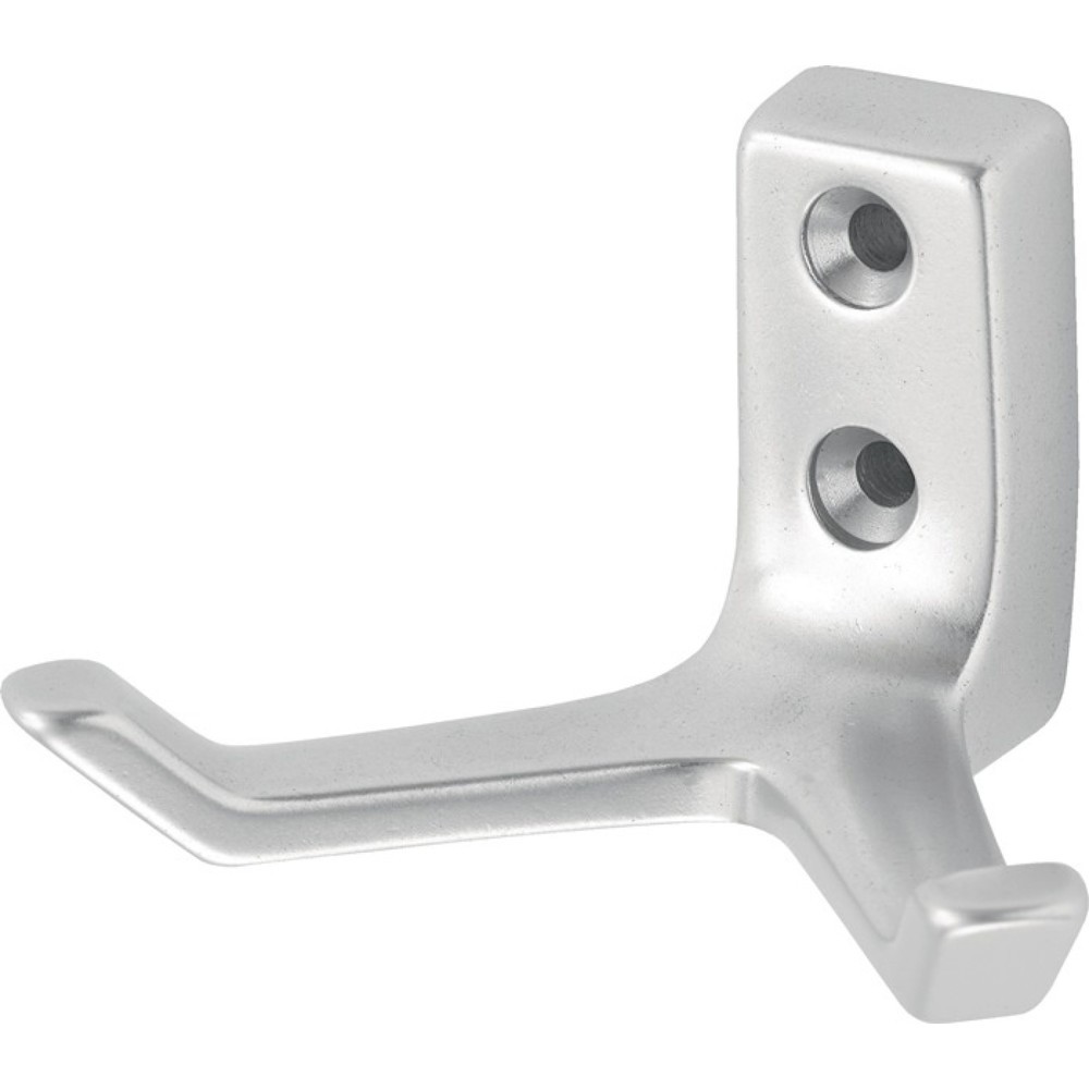 Produktabbildung: HERMETA Mantelhaken 0033, Aluminium silberfarbig eloxiert, zweifach Ausladung 55 mm, Höhe 43 mm